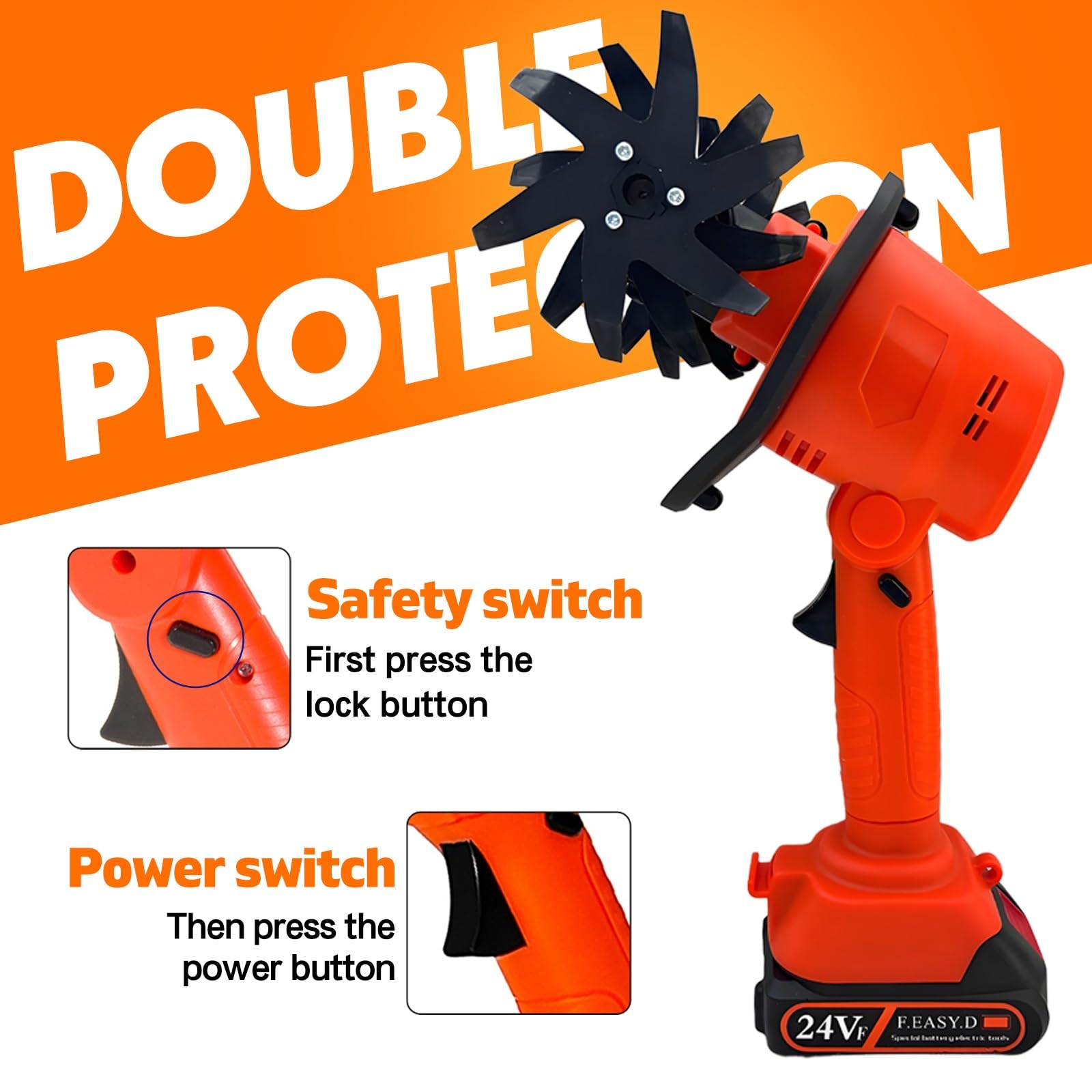 Motobineuse Électrique, 24V 235RPM Bineuse sans Fil avec Poignée Mobile & Tige Extensible, Largeur Ø10cm, Idéale pour Petits Massifs et Potagers – 2 * 1.5Ah Batterie et Chargeur Incluse