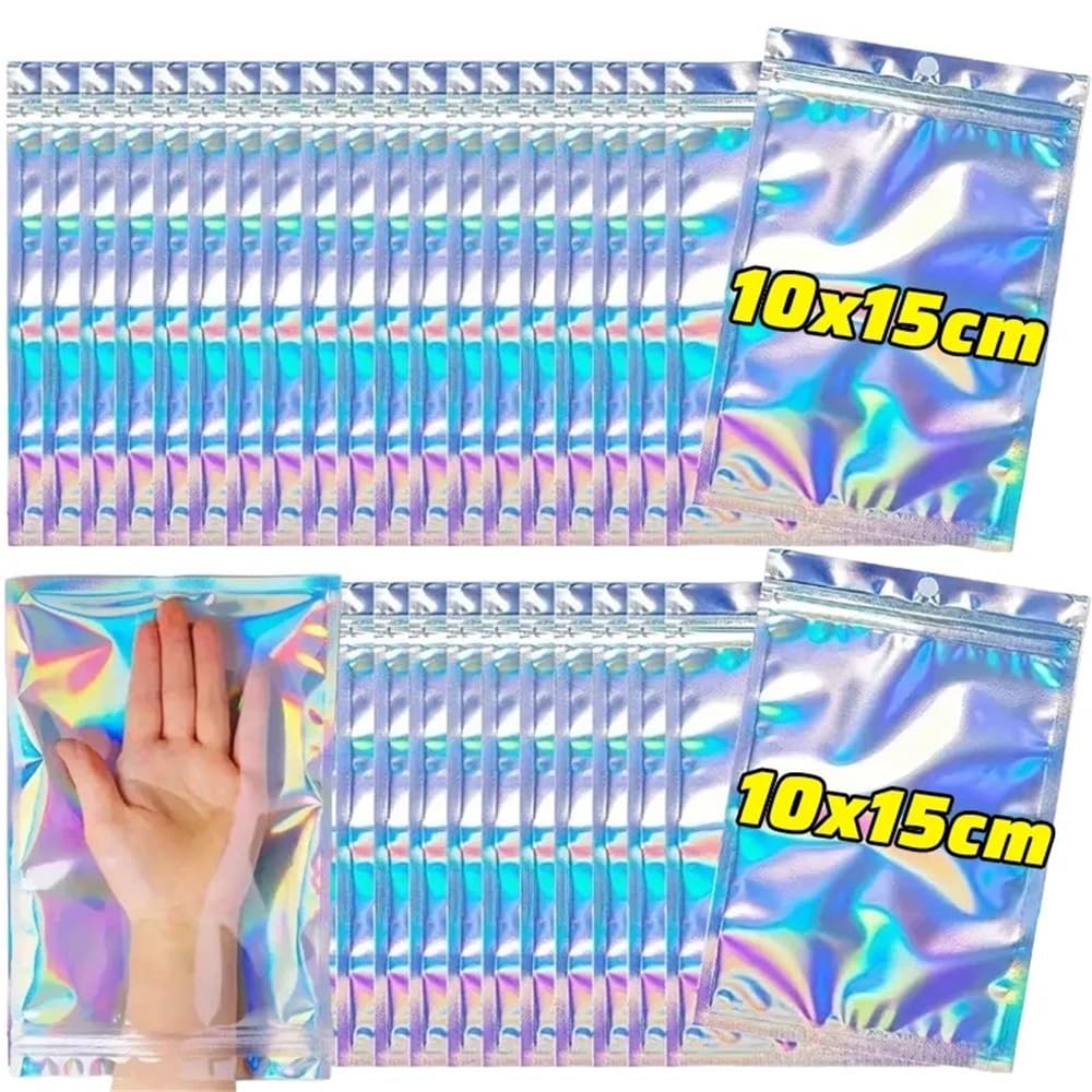 10/100PCS Holographic Sealing Bags – Resealable Plastic Pouch for Candy, Food, Jewelry, present Packaging & Kitchen Storage