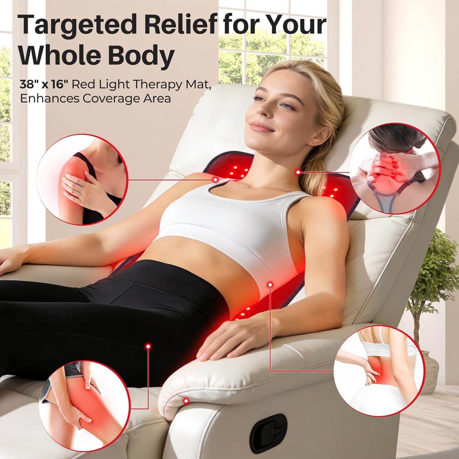 Red Light Therapy Mat for Body, 38" x 16" Red Light Therapy Pad with 380 LEDs 3-in-1, 460nm 660nm 850nm Red Light Therapy with Timer for Back Belly Knee Joints Muscle Relaxation