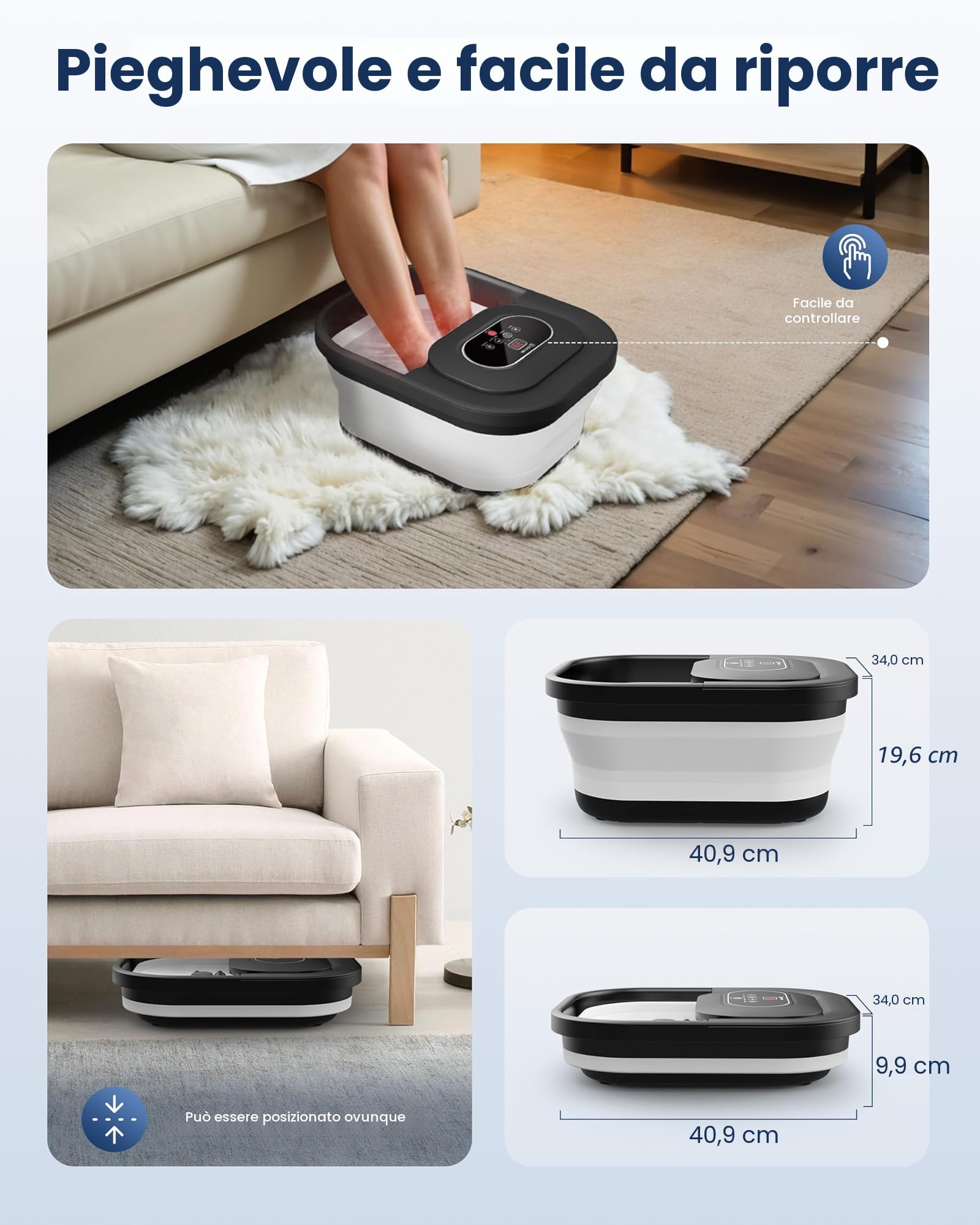 COMFIER Pediluvio Massaggiatore Pedi con Funzione di Riscaldamento, Funzione di Bolle, Vibrazione, Controllo della Temperatura, Pietra Pomice per Pedicure, Timer Intelligente, Regali per Uomini (Nero)