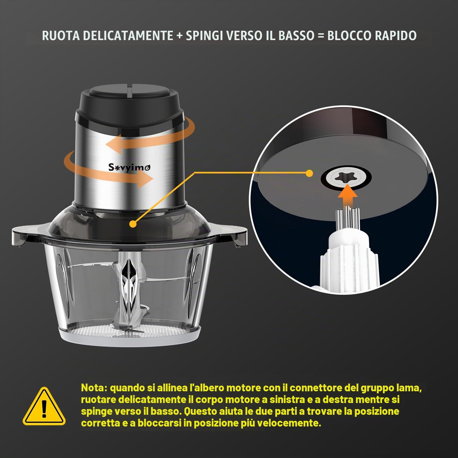 Sovyime Tritatutto da Cucina Elettrico, 2L+2L Frullatore Tritatutto Multifunzione,2×4 Lame Tritatutto Elettrico Mini Robot da Cucina, Mixer Cucina, Frullatore Piccolo per Frutta Verdura Carne Cipolle