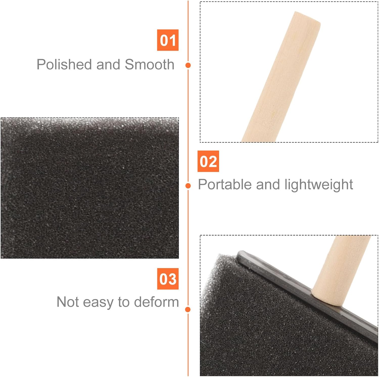 Unomor 4-inch Wooden Handle Foam Sponge Brushes for Painting Crafts, 4pcs Set of Foam Paintbrushes with Wooden Handles for Drawing and Art Projects