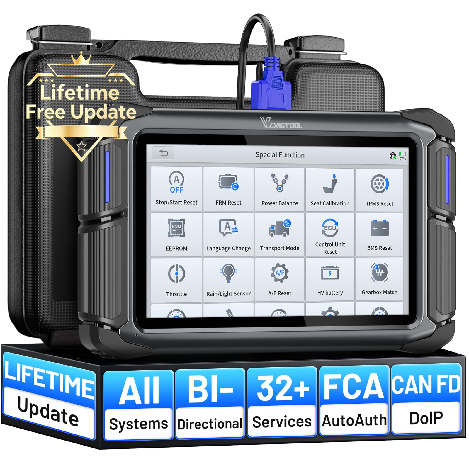Valise Diagnostic Auto VDIAGTOOL VD70 Lite, Bidirectionnel OBD2 Diagnostic Voiture Français et 31 Réinitialisations, Gratuit à Vie Diagnostic de Tous Systèmes, Boitier OBD FCA AutoAuth, CANFD & DOIP