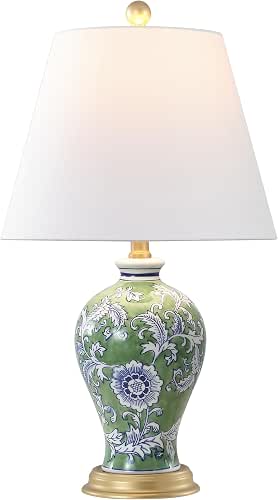JONATHAN Y 24" Green/White French Country Ceramic Floral Urn Table