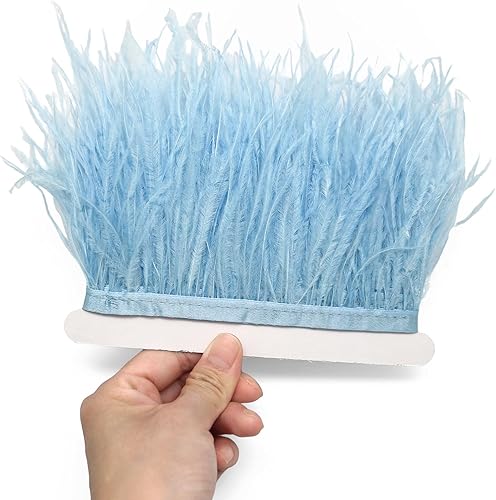 Miniatura 2 de FQTANJU Cinta de flecos de plumas de avestruz suaves y naturales de 2 yardas utilizada para vestidos, costura, ropa de manualidades, decoración de