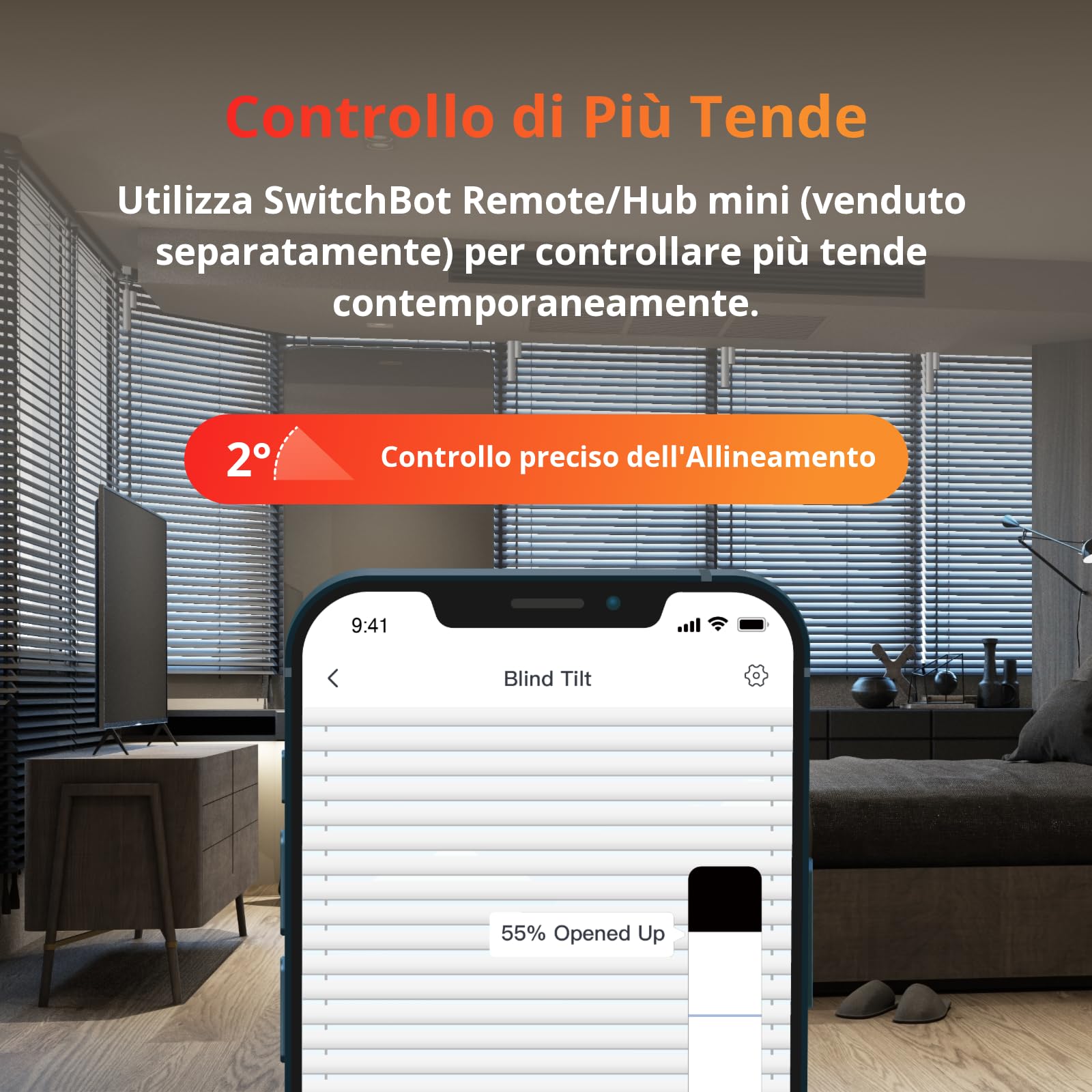 SwitchBot Blind Tilt - Tapparelle elettriche intelligenti con telecomando Bluetooth, alimentazione solare, rilevamento della luce, aggiungi SwitchBot per compatibilità con Alexa e Google Home