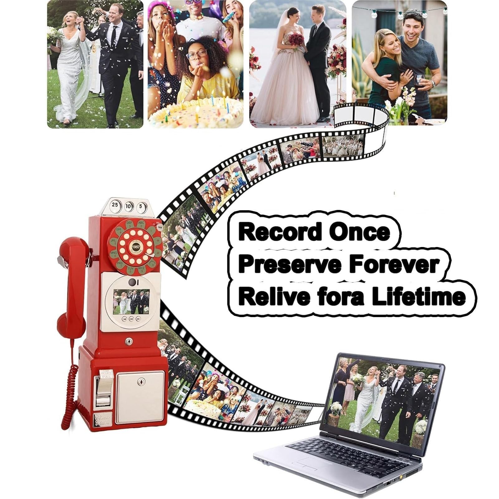 Libro degli ospiti digitale per matrimoni ed eventi, registrazione video HD 1080p, 32 GB, design retrò con telefono