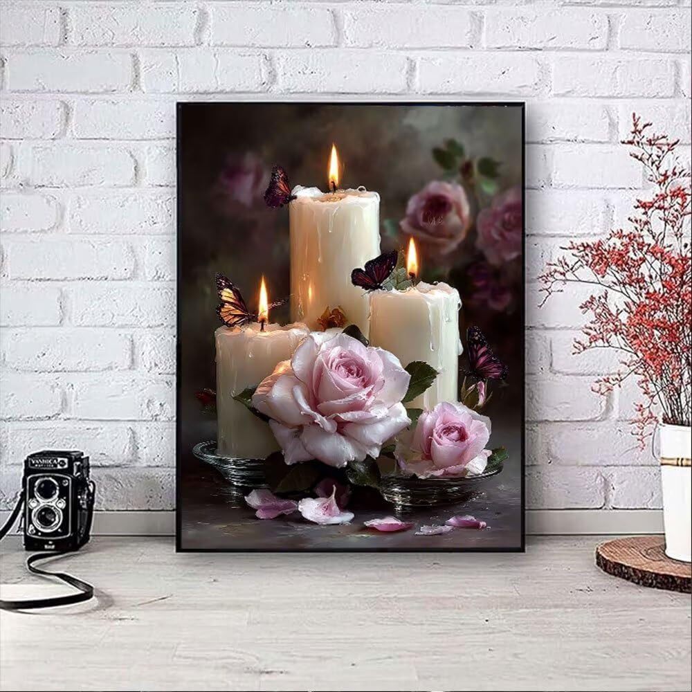 Zestawy do malowania diamentami 5D DIY, świeca kwiatowa, zestawy do malowania diamentami dla początkujących dorosłych, okrągłe, pełne wiercenie, zestaw do haftowania, malowanie według numerów, do