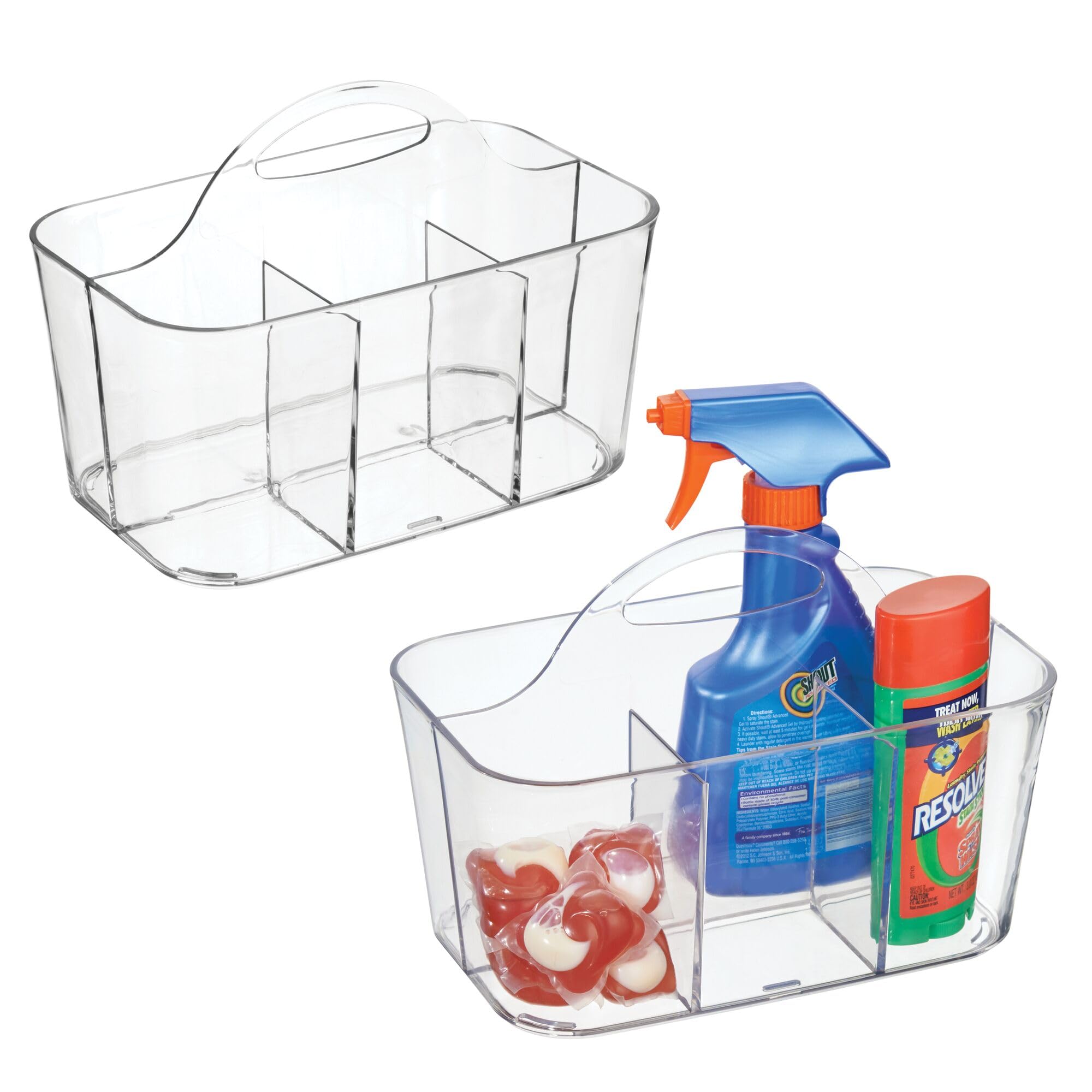 iDesign 4-Section Storage Caddy with Handle - All-Purpose Storage Caddy Organizer - Set of 2 - Clear