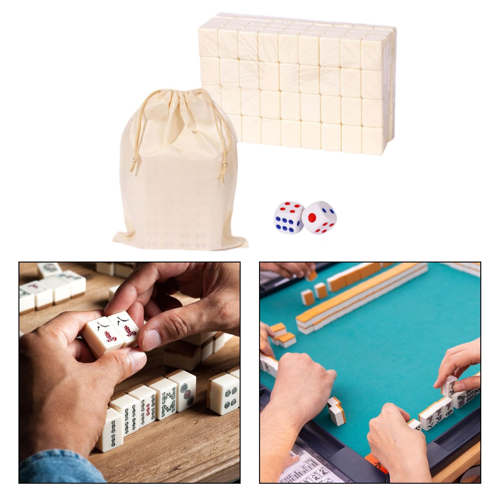 Reise Mahjong Set, Chinesisches Mahjong Spielset, Klassisches Spiel mit Aufbewahrungstasche, Chinesisches Mahjong Spielset für Jungen Und Mädchen, 30 mm Weiß