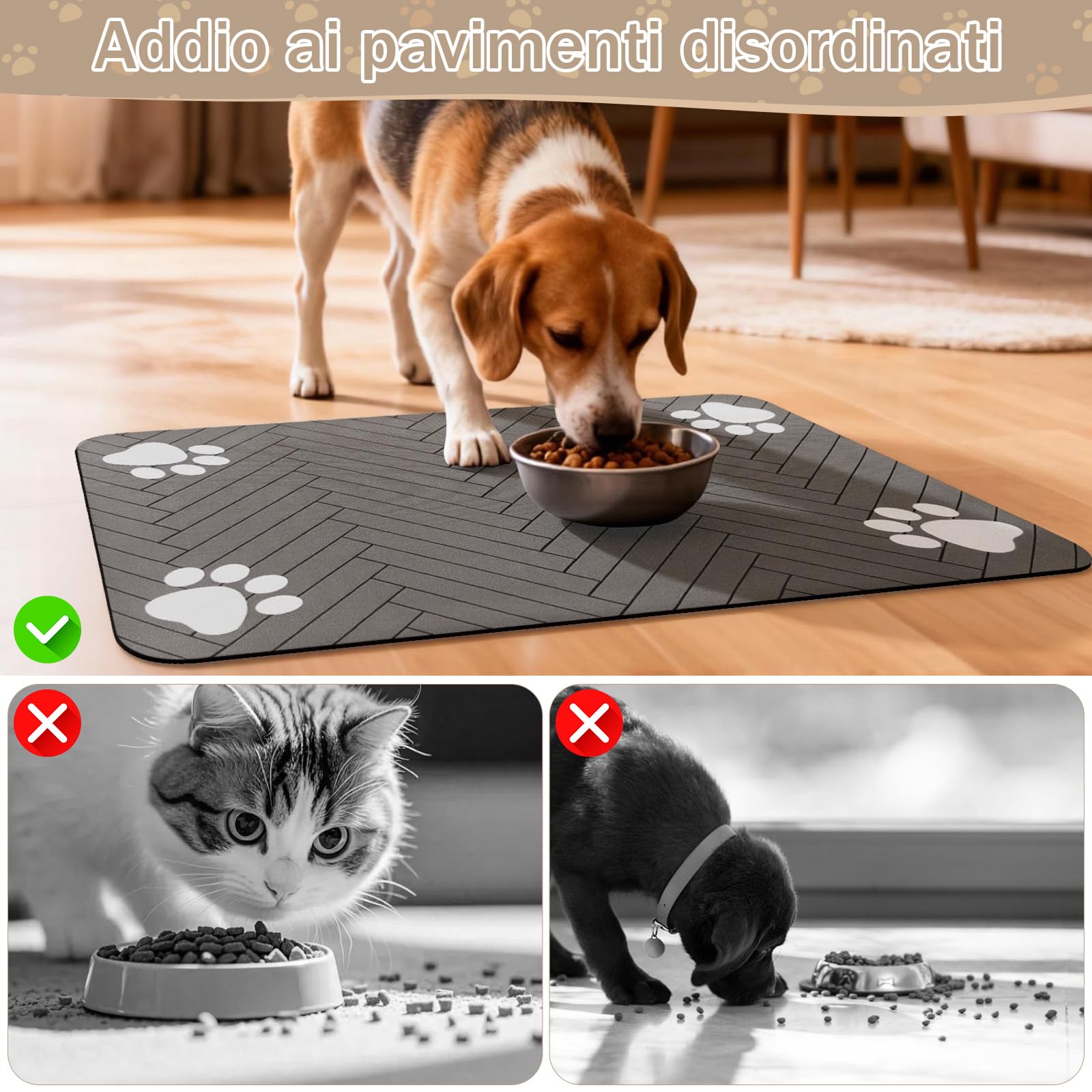 Tappetino Assorbente per Cani e Gatti, Tappetini di Alimentazione, Antiscivolo e Lavabile, Asciugatura Rapida in Diatomea, Tovaglietta per Ciotole di Animali Domestici, Grigio Scuro, 30 x 50 cm