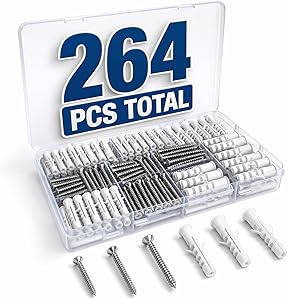 Drywall Anchors and Screws Kit – 264PCS Screws and Anchors for Wall, Drywall, Picture Hanging – Heavy Duty Plastic Wall Anchors and Screws Set for Drywall, Anchors for Screws, Wall Anchors for Drywall
