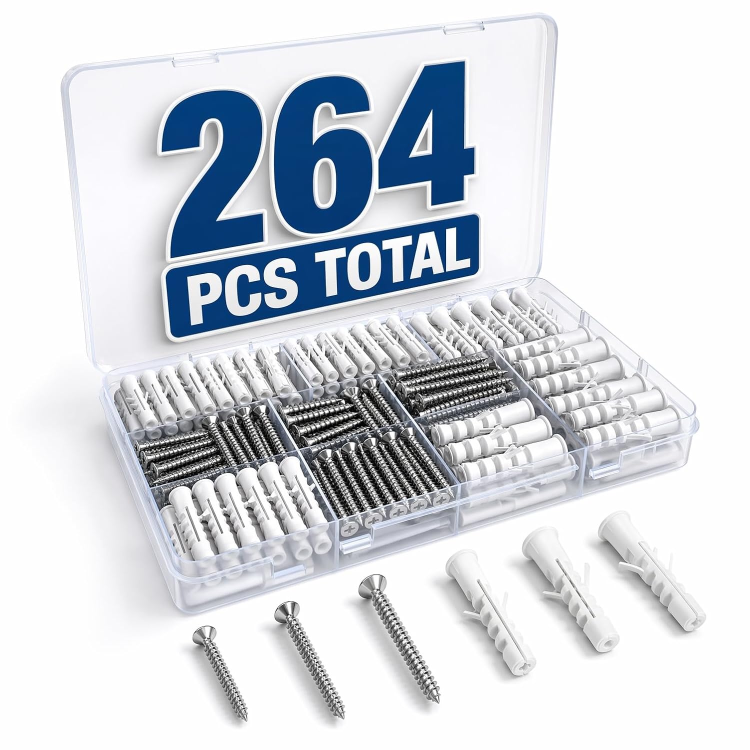 Drywall Anchors and Screws Kit – 264PCS Screws and Anchors for Wall, Drywall, Picture Hanging – Heavy Duty Plastic Wall Anchors and Screws Set for Drywall, Anchors for Screws, Wall Anchors for Drywall