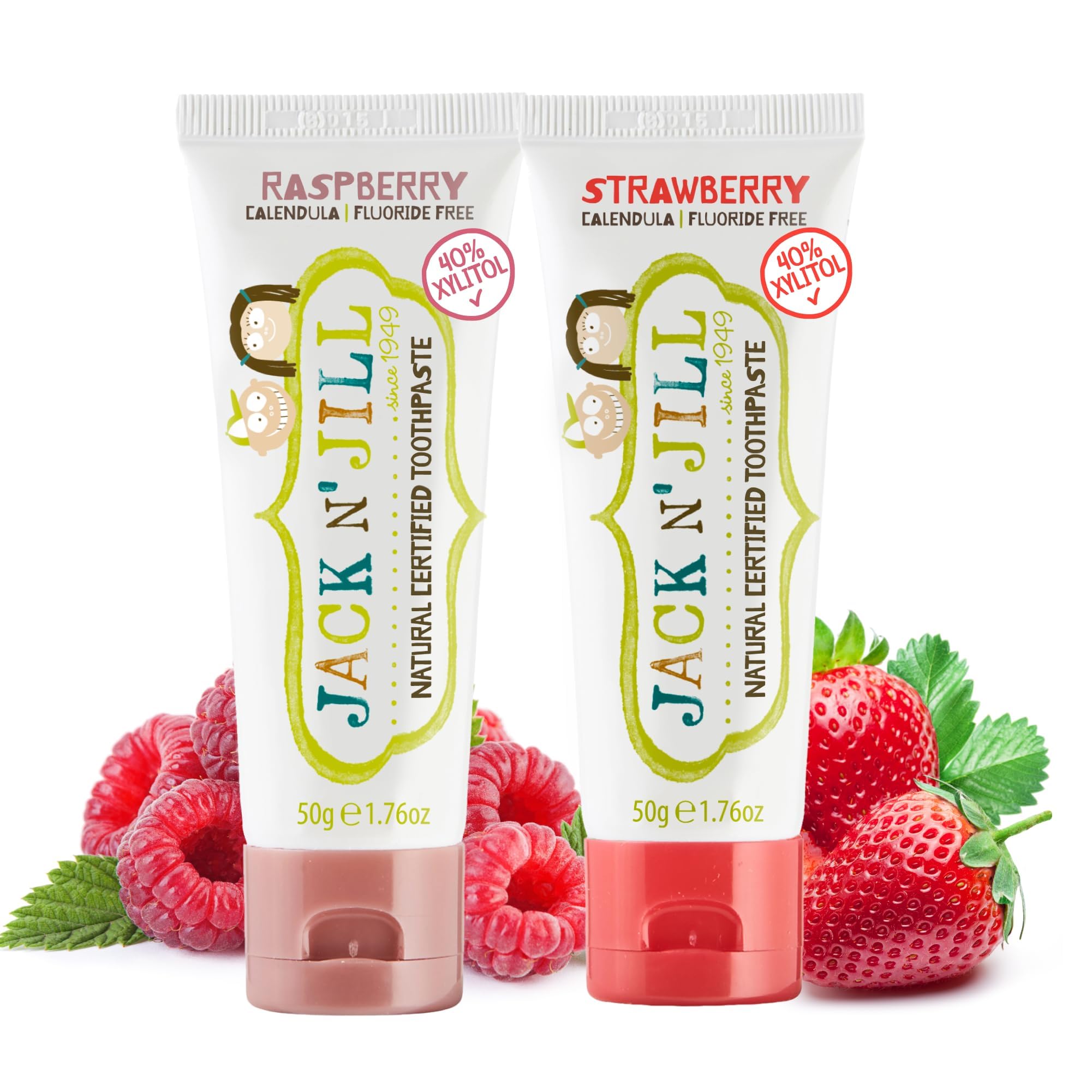 Jack N Jill Natural Toothpaste, Strawberry &amp; Raspberry, 1.76 oz (2 Pack)
