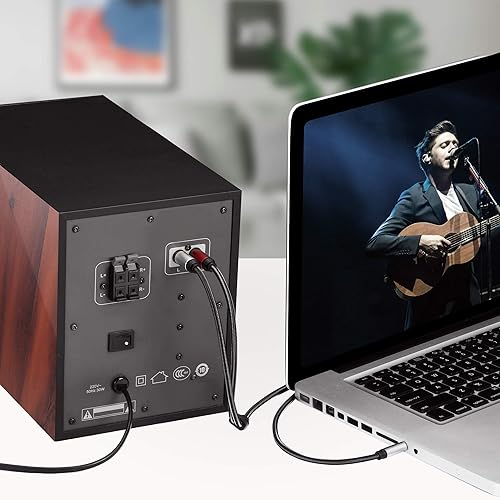 Miniatura 6 de Cable RCA de 25 pies, 0.138 in macho a 2RCA macho, cable adaptador de audio estéreo de nailon trenzado, cable AUX RCA Y para teléfonos inteligentes,