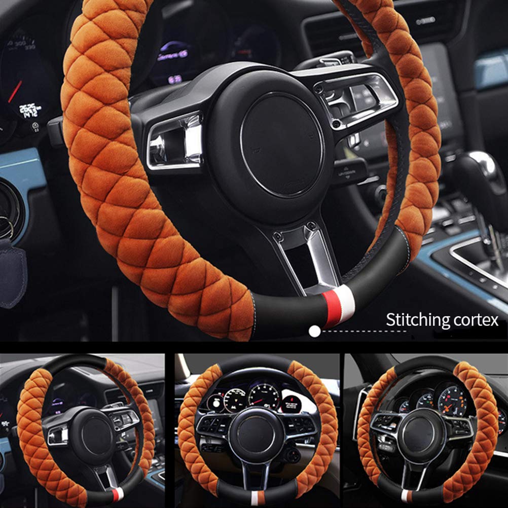 SHTGOI Plüsch Auto Lenkradbezug Niedlich Katze Ohren Lenkradhülle Winter Warm Universal Runde Lenkradschoner Anti-Rutsch Lenkrad Fellbezug Auto Innere Zubehör Für Damen Mädchen 38cm Schwarzgrau