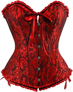 Corset Bustier Femme Sexy Dentelle en Satin Push-up Pirate Corset Gothique Steampunk Shapewear Bustier Classique Mariage Mariée Corsets Grande Taille Ajustable Gainant Bustier