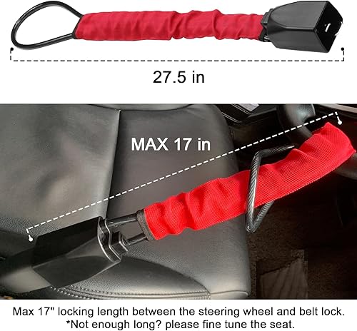 Miniatura 4 de Cerradura de volante de seguridad para automóvil, bloqueo de cinturón de seguridad, dispositivo de bloqueo antirrobo con 2 llaves (rojo) se adapta a