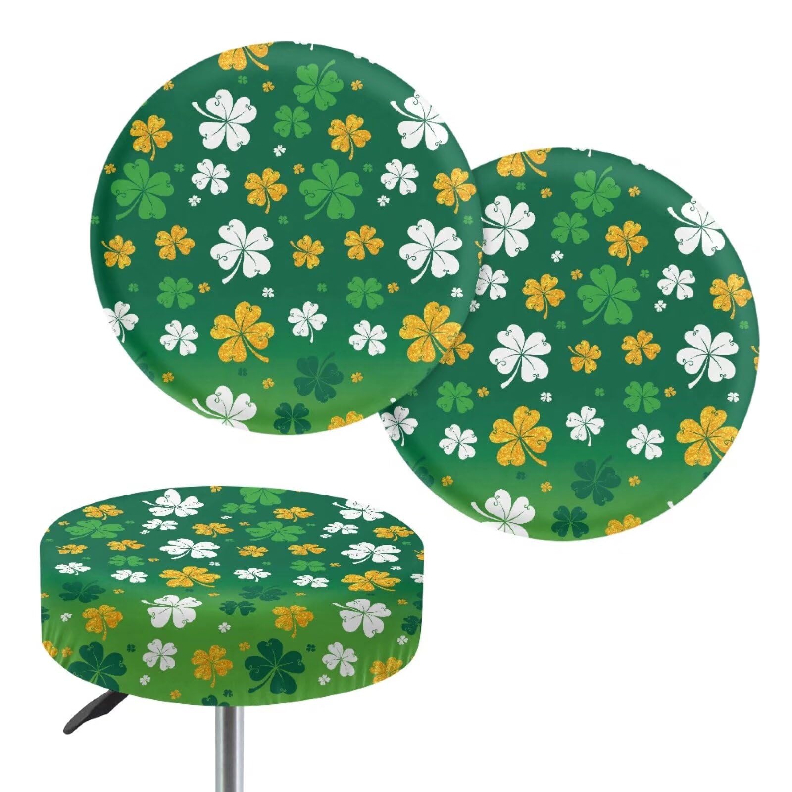 Wanzuoeng 2 Pack St. Patricks Day Round Bar Stool Cover Leaf Print Swivel Bar Chair Covers Stretchable Barstool Covers for Home Kitchen Wedding
