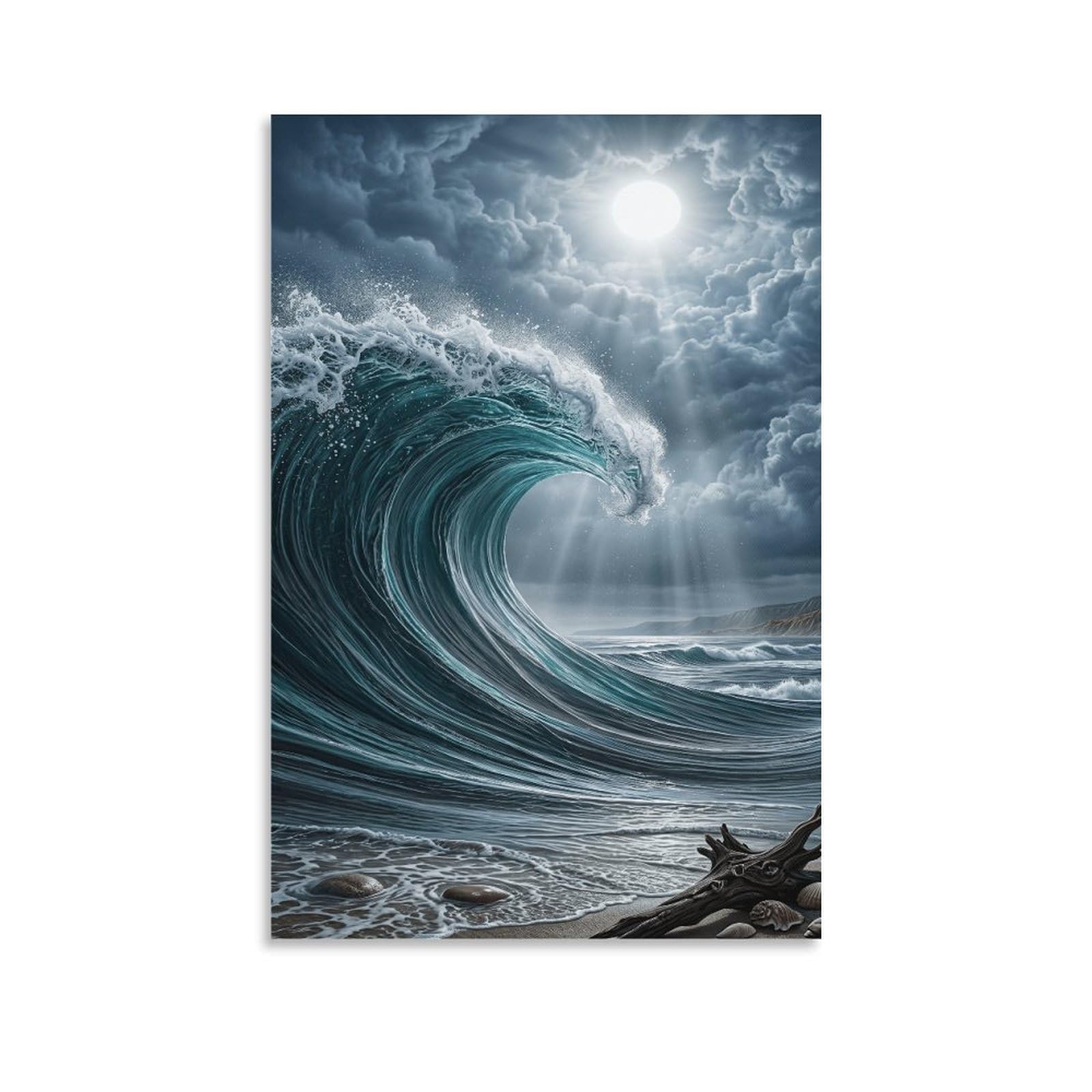 XPASHIQWC Full Moon Storm Waves Poster Artwork Giclee Canvas Prints Modern Wall Art Picture Wall Hanging for Living Room Home Decorations 20x30inch(50x75cm)