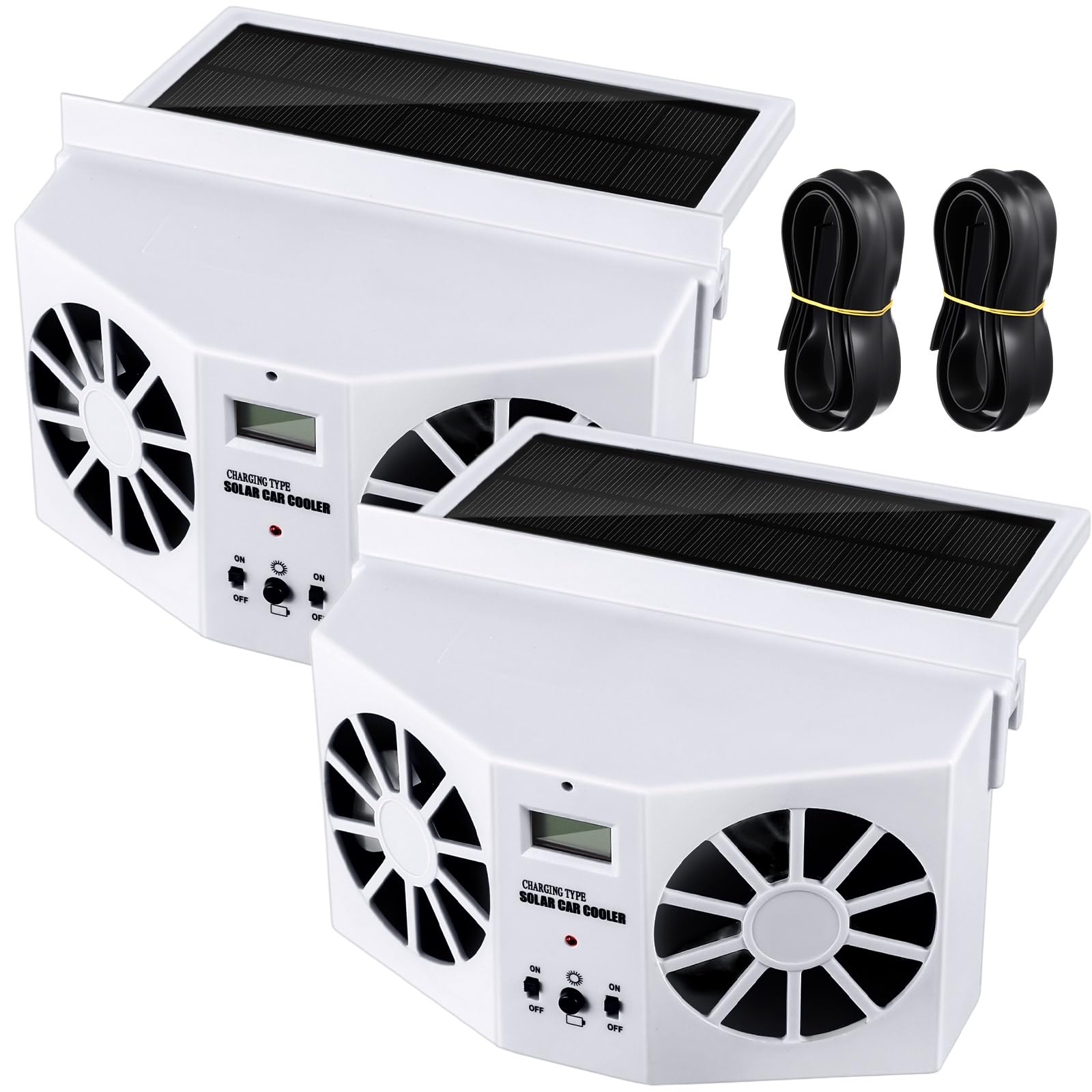 Photo 1 of Tujoe 2 Pack Solar Powered Car Exhaust Fan 3 Fans Car Window 4500 RPM Air Vent Radiator Solar Energy Cooling Vent Exhaust for General Types(Solar 2 Fans,White)