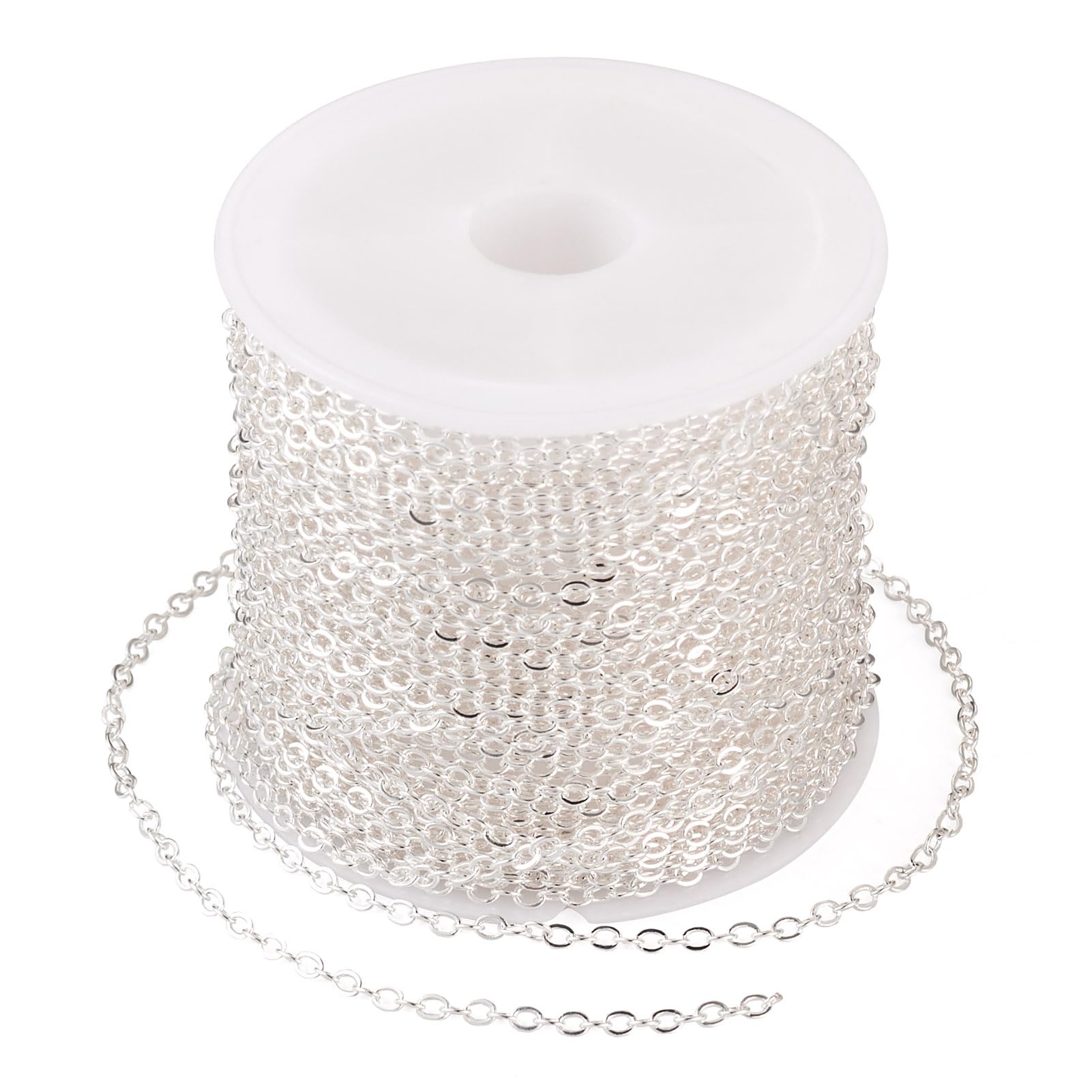 Spritewelry 10M Brass Coated Iron Cable Chains Silver Soldered Flat Oval Jewelry Necklace Link Chains for Bracelets Anklets Jewelry Making 2.5x2x0.3mm