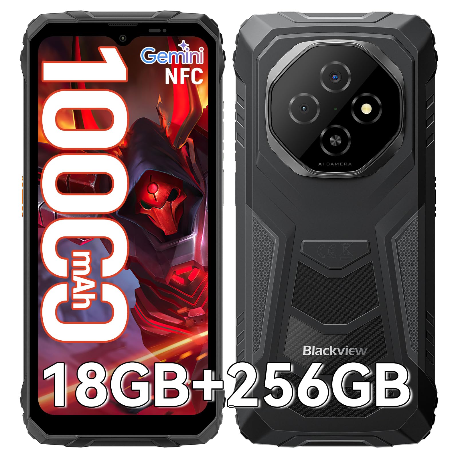 Blackview Fort 1 Rugged Smartphone Android 15, Batteria 10000mAh Telefono Indistruttibile, Gemini AI, 18(6+12) GB+256GB/2TB TF Celluare Antiurto, 6.56" HD+, 4G/NFC/OTG/Fingerprint/GPS/2 Anni Garanzia