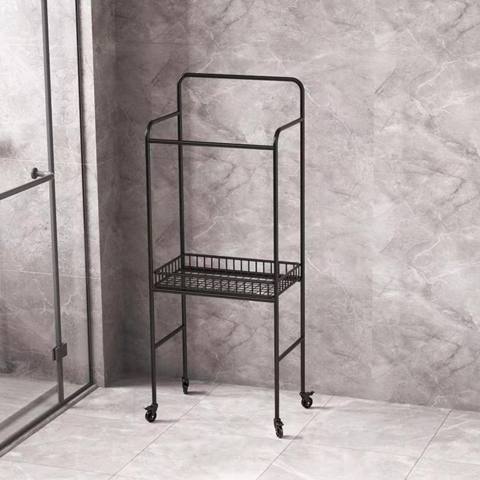 Bathroom Towel Shelf, Floor Standing Bathroom Trolley Clothes Basket, Bathroom Bath Dirty Clothes Hamper Storage Shelf