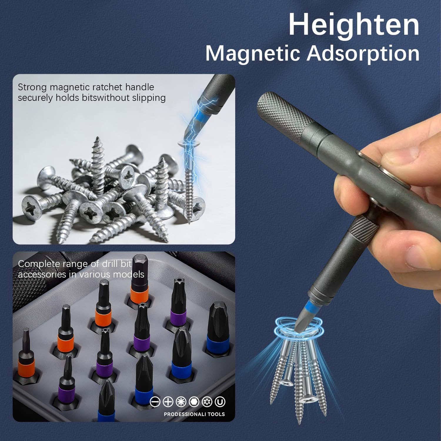 25 in 1 Screwdriver Set, DIY Ratchet Magnetic Screwdriver Set, Multi Bit Magnetic Drive Set with Detachable Ratchet Handle, Portable Compact Repair Tool Kit for Furniture Computer Bicycle Gray