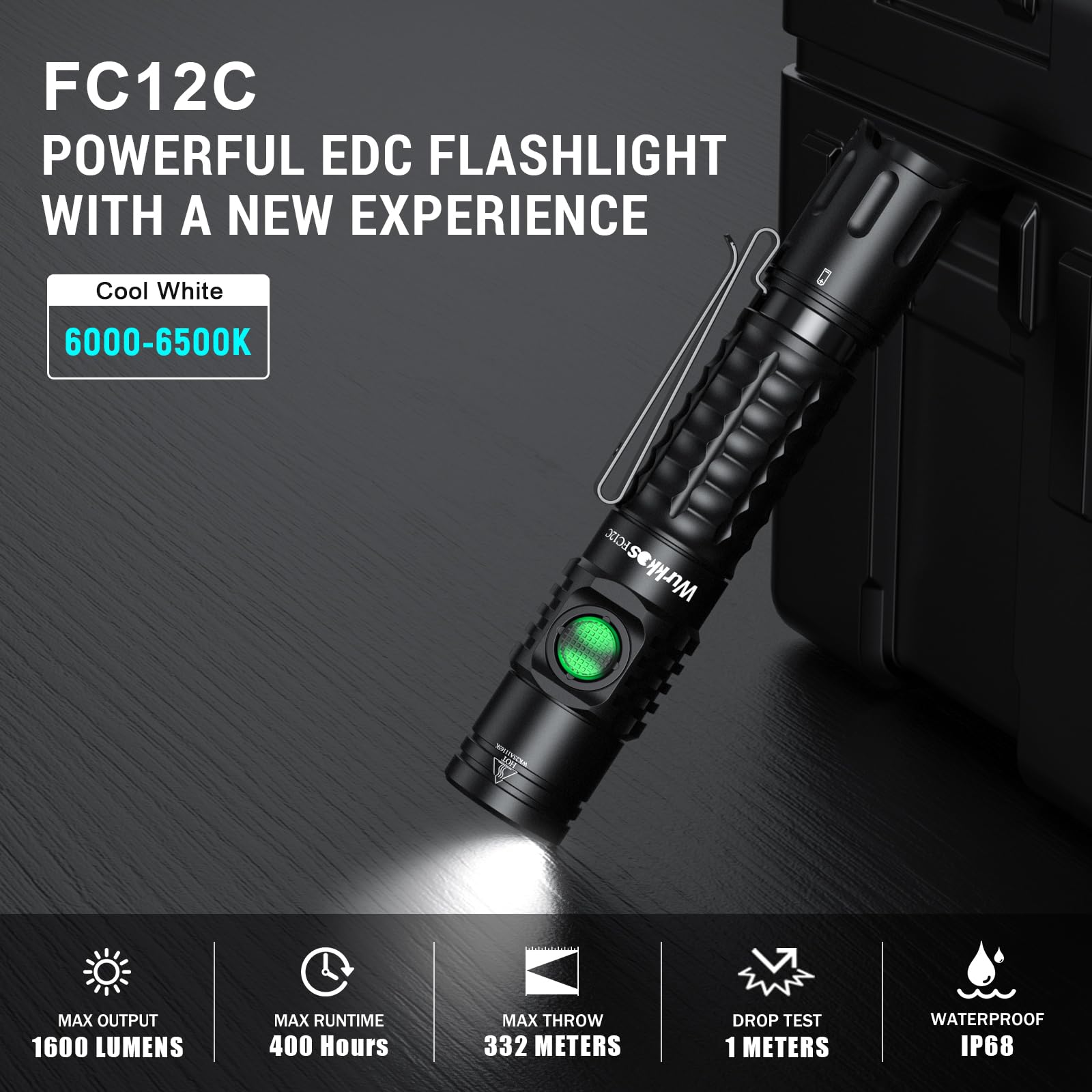 Wurkkos FC12C 1600lm EDC Taschenlampe, USB-C aufladbar, IPX8, Buck-Treiber