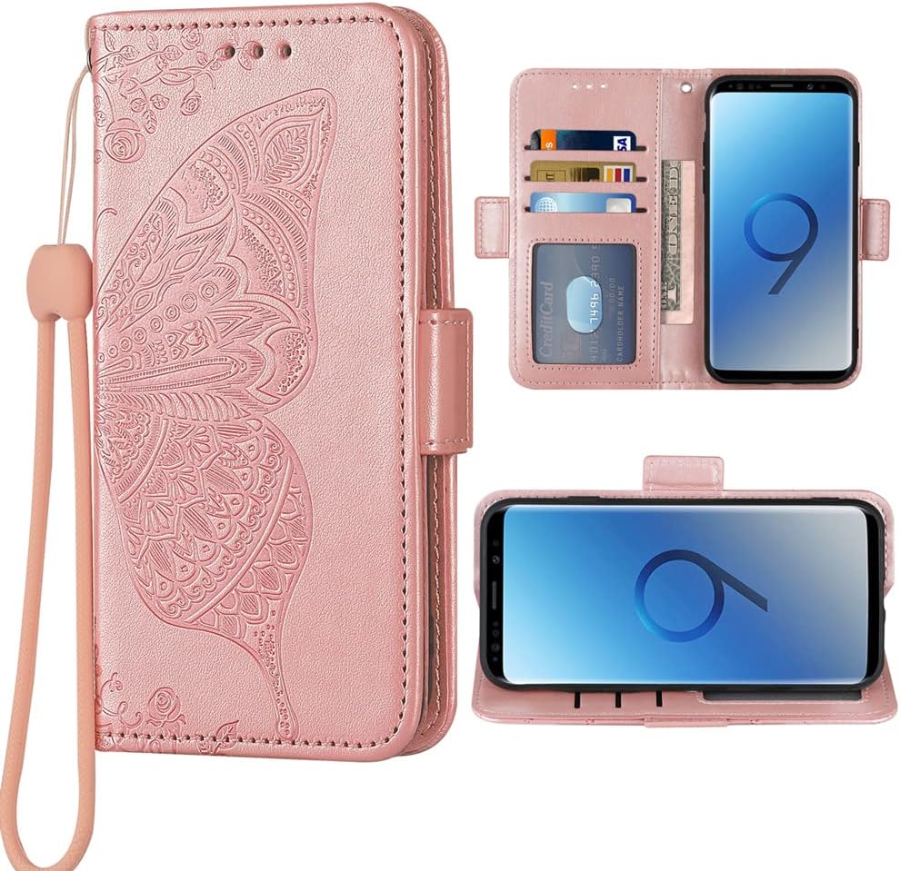 WWAAYSSXACompatible with LG G7 ThinQ Wallet Case Wrist Strap Lanyard Leather Flip Card Holder Stand Cell Phone Cover for LGG7 One G 7 Plus Rose Gold