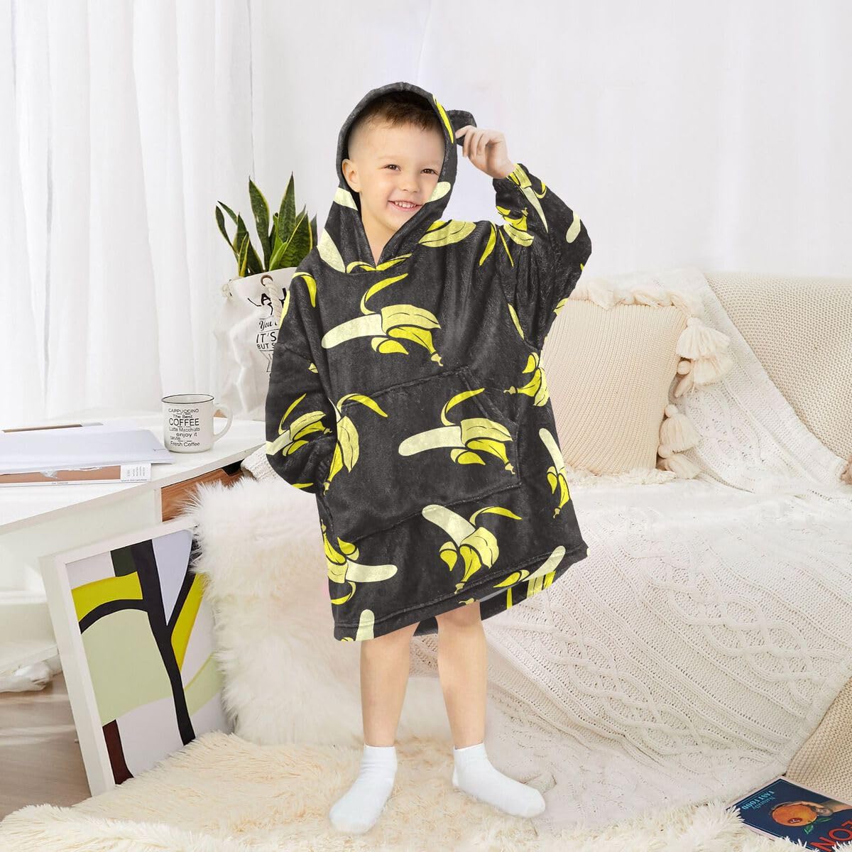 Kolorowe banany dziecięcy koc do noszenia bluza z kapturem oversize bluza koc sweter lato dla chłopców i dziewcząt w wieku 3-14 lat