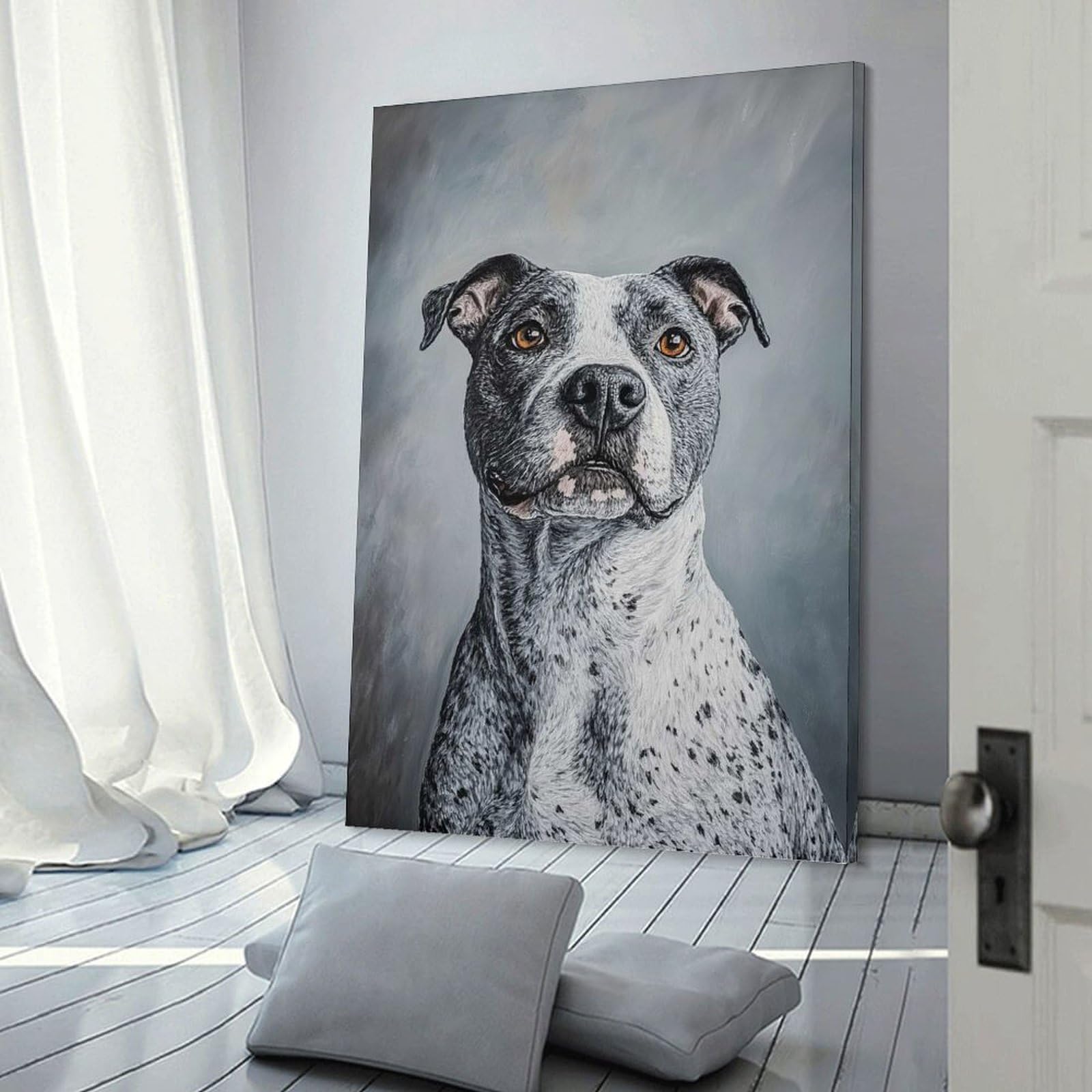 Junmoney Pit Bull Portrait Canvas Art Print 20x30inch(50x75cm), for Feature Walls in Flats Or Modern Rooms, Decorative Artwork with Flexible Styling