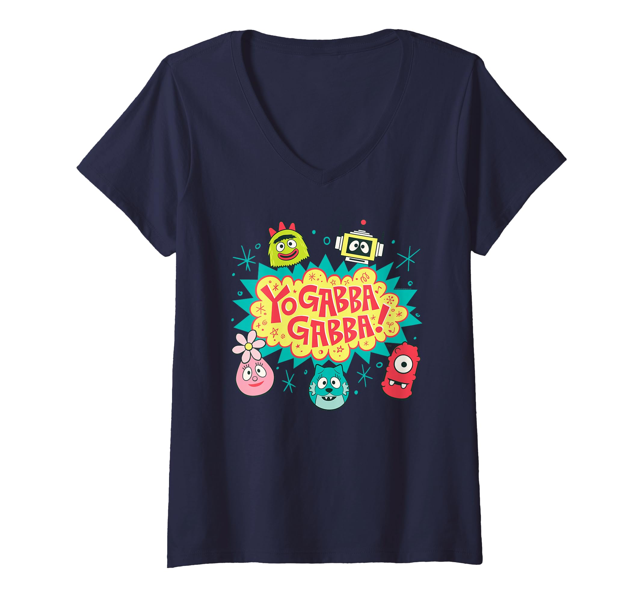 Womens Yo Gabba Gabba! Logo with Character Heads TV Show V-Neck T-Shirt
