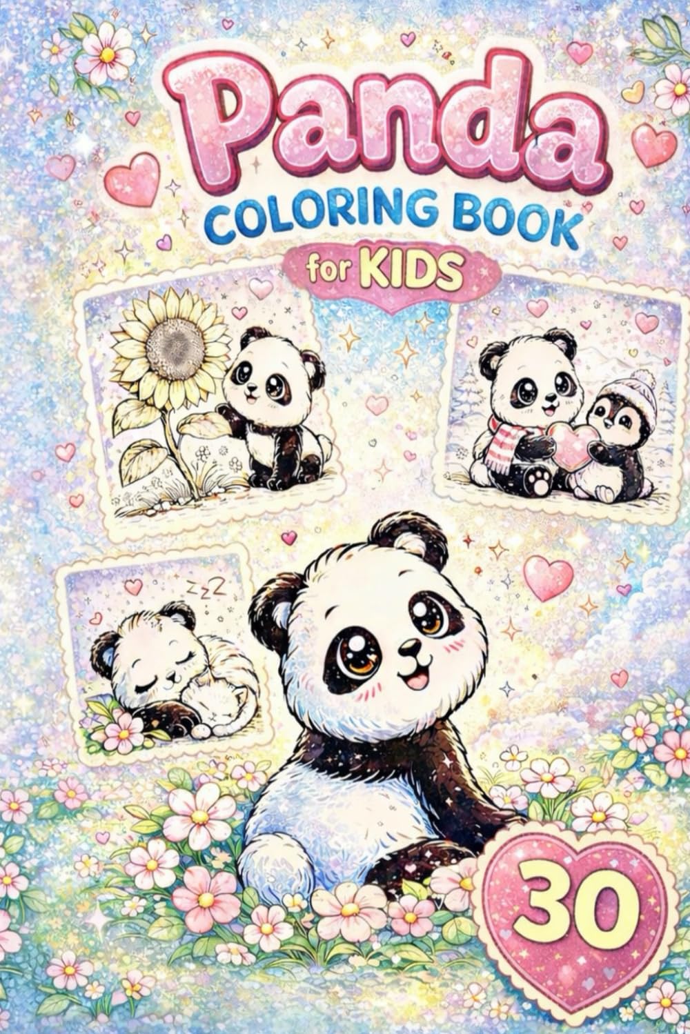 Cute Panda Coloring Book for Kids: 30 Adorable Panda Coloring Pages with Hearts, Love & Sweet Kawaii Scenes