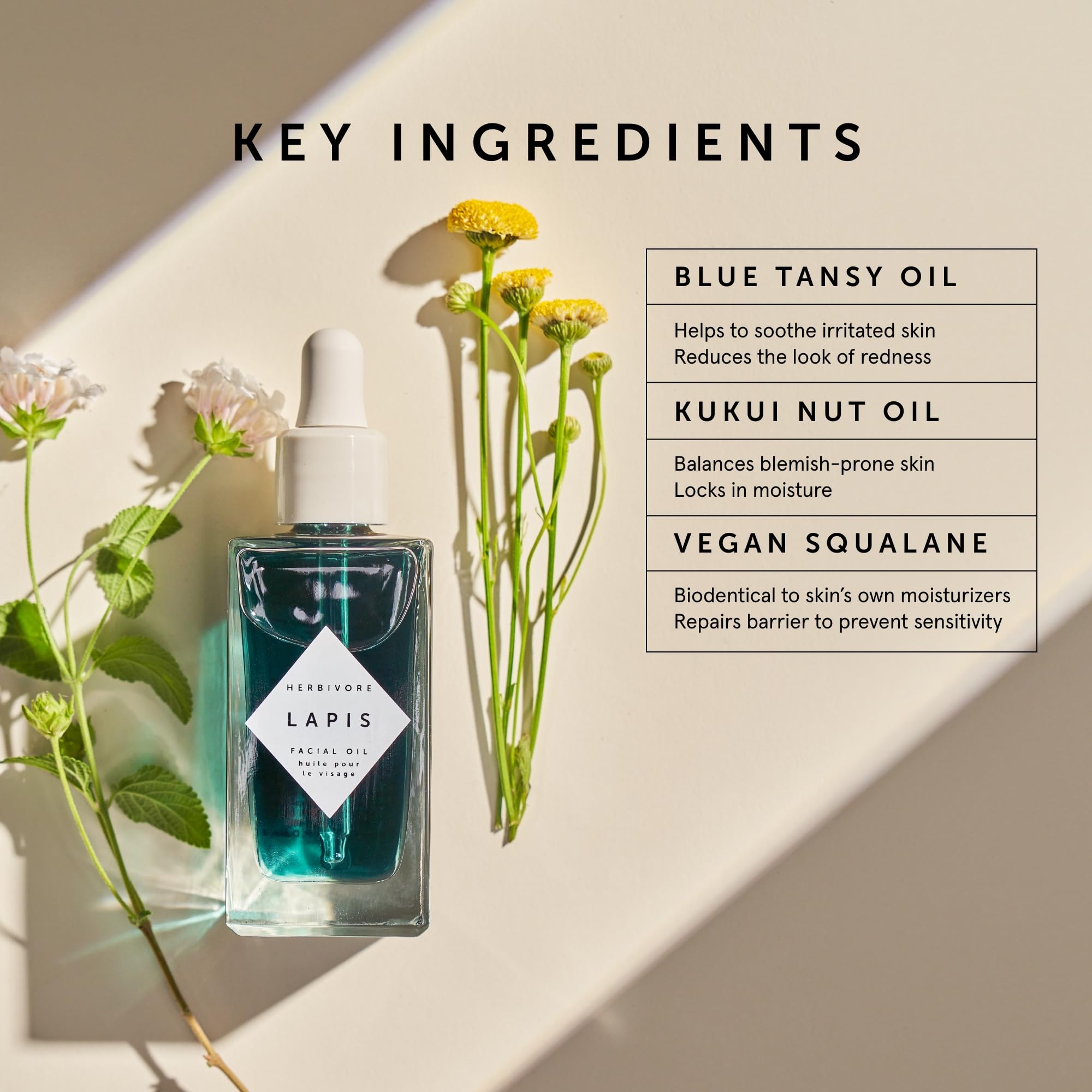 HERBIVORE Lapis Facial Oil | Balances Oil & Soothes Redness with Blue Tansy & Squalane | Safe for Oily & Acne Prone Skin, Non-Comedogenic, Vegan