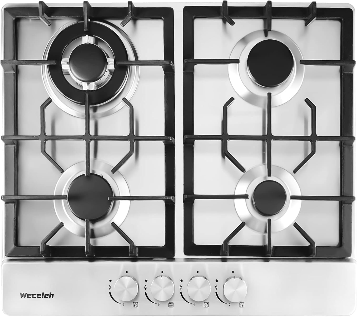 Weceleh Gas Cooktop, 24 Inch Gas Stove Top 4 Burner Stainless Steel