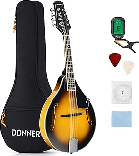 Donner A Style Mandolin Instrument Sunburst Beginner Adult Acoustic Mandolin Musical Instrument Mahogany 8 String, Bundle With Tuner String Bag Guitar Picks,DML-1