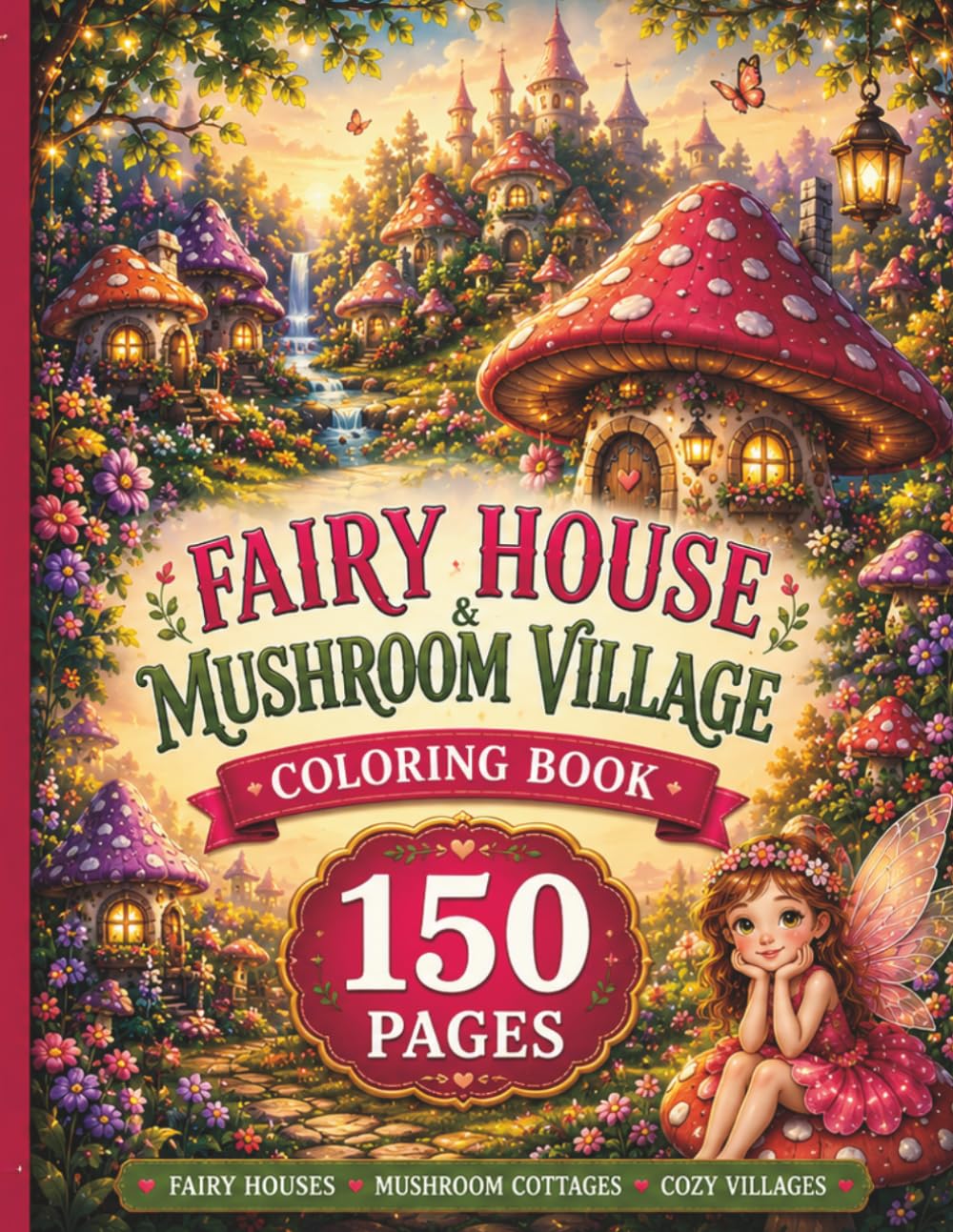 Fairy House & Mushroom Village Coloring Book for Adults and Teens 150 Cozy Pages of Magical Cottages, Fantasy Mushroom Homes, Cute Fairy Gardens, ... Coloring Fun (CUTE FAIRY HOUSE COLLECTION)