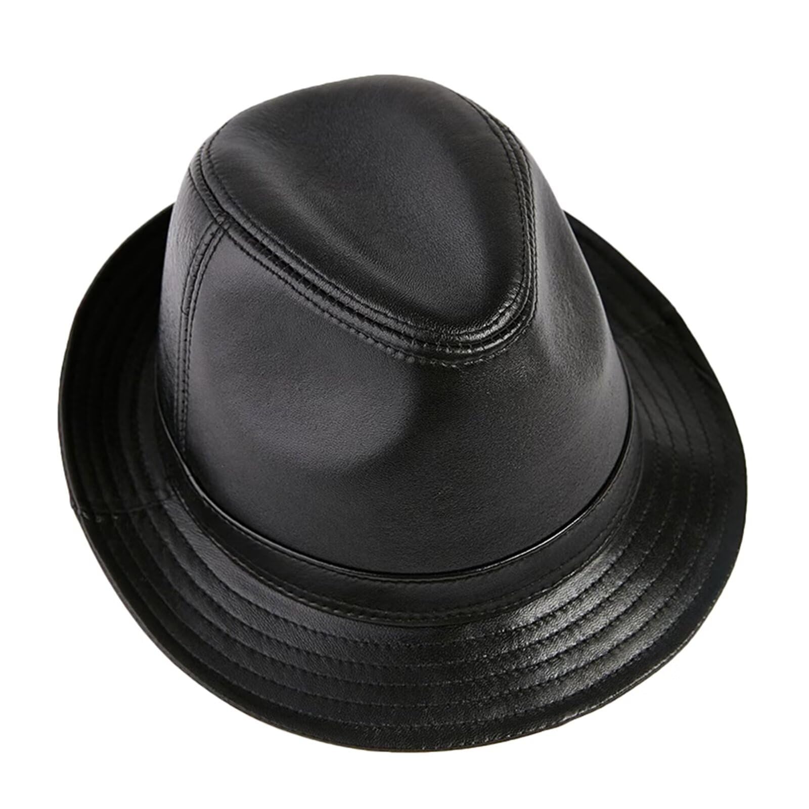 Leather Trilby Fedora Hat for Men 1920s Short Brim Panama Cap Vintage Classic Visor Dressy Hat Black
