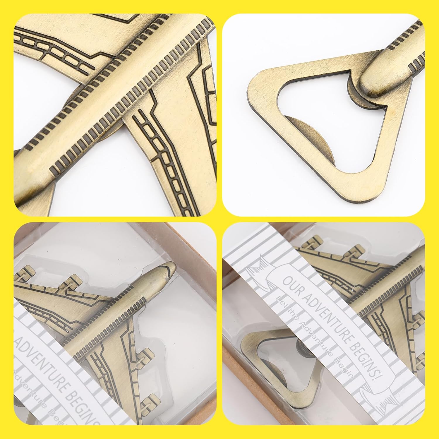 50 Pieces Airplane Bottle Opener with Box Wedding Party Favors Bulk Baby Shower Aviation for Pilot Travel Beer Bottle Opener Favors Guests Birthday Decorations (Bronze)