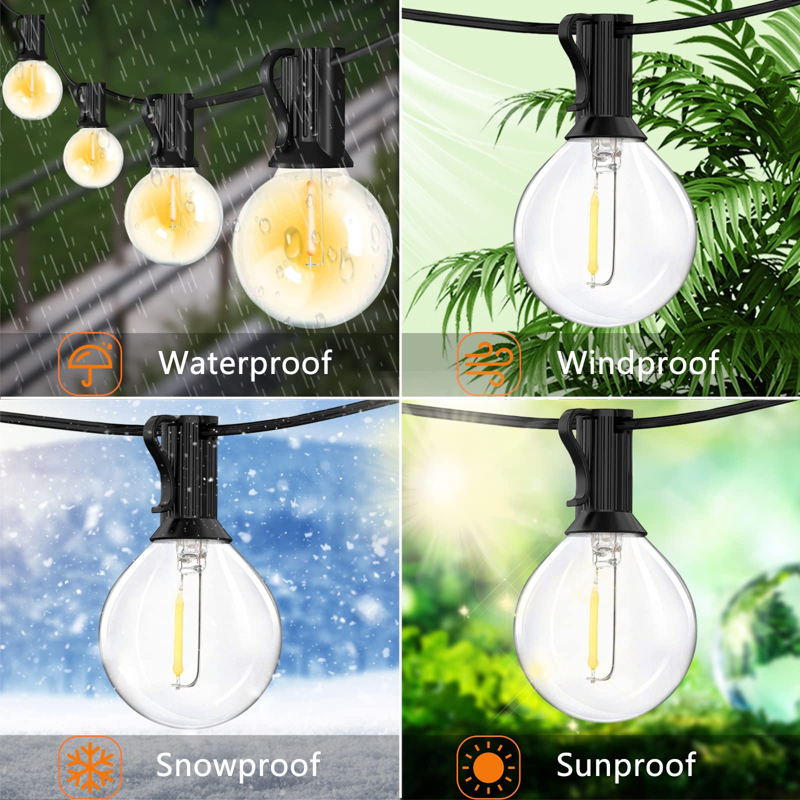 Voolex Catena Luminosa Esterno, Luci Stringa 12M/40FT, Lucine LED Decorative per Alberi Casa Giardino Festa Natale, Bianca Calda Lampadine