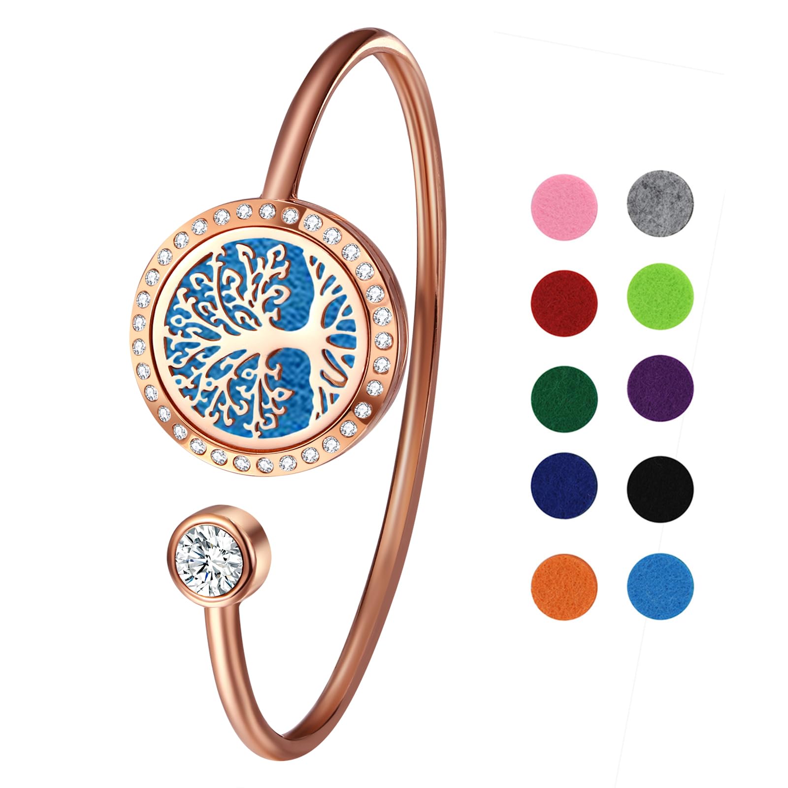 CupimatchEssential Oil Diffuser Bracelet: Tree of Life Stainless Steel Aromatherapy Bracelets Adjustable with 10 Color Pads Jewelry Gift Set for Women for Mothers Day