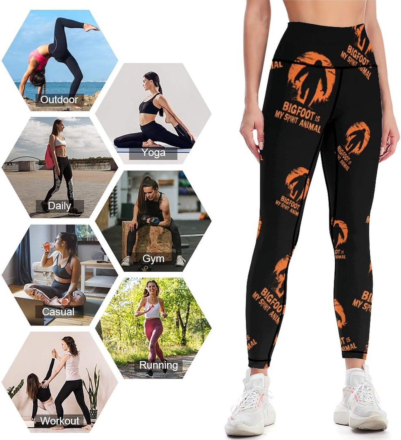 Bigfoot Is My Spirit Animal High Waisted Leggings for Women Slim Tummy Control Yoga Pants Butt Lift Gym Cycling Pants