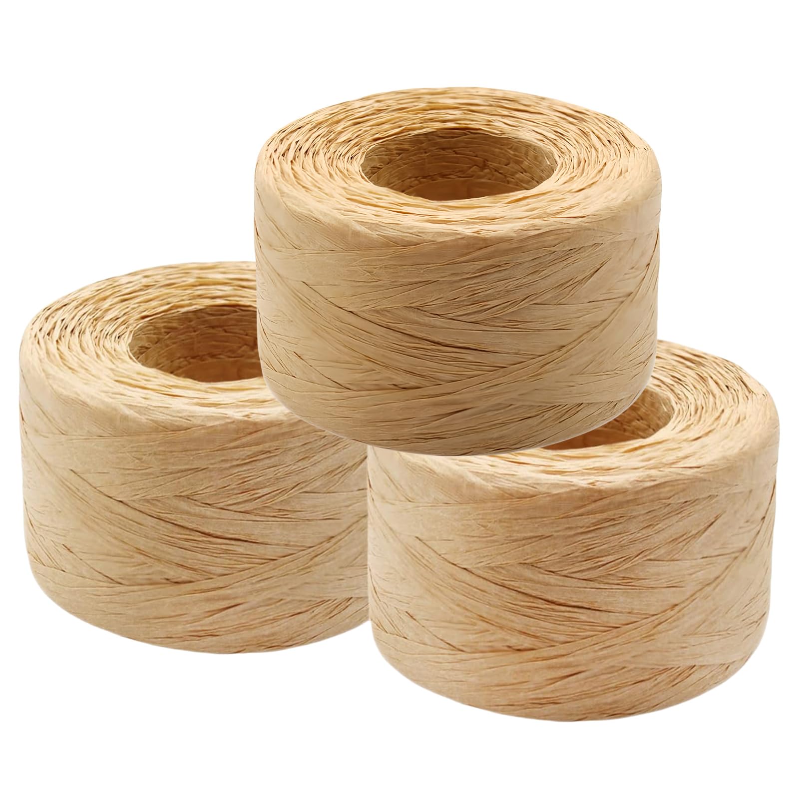 3 Rolls 100M Natural Raffia Paper Ribbon - Recyclable String Packing Ribbon for Gift Wrapping