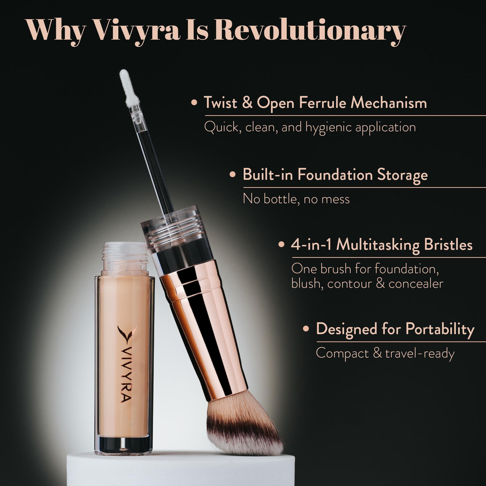 Vivyra Contoured Foundation Brush | Multipurpose Foundation Brush for Liquid & Cream Foundation- with Built-in Container | Contour, Concealer & Blush Makeup brush | Ultimate Travel Makeup Tool - Image 2 thumbnail