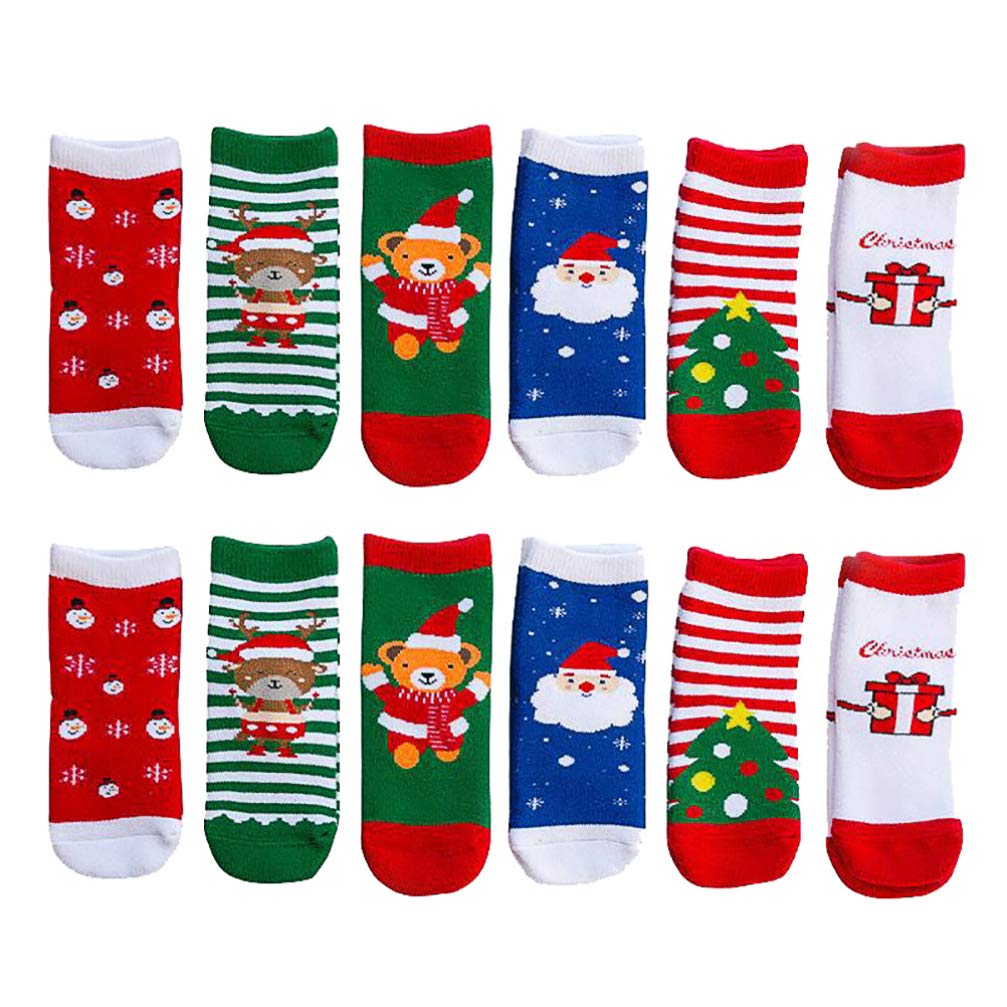 PRETYZOOM - 6 calcetines de Navidad para niños de 1 a 3 años (talla 1)