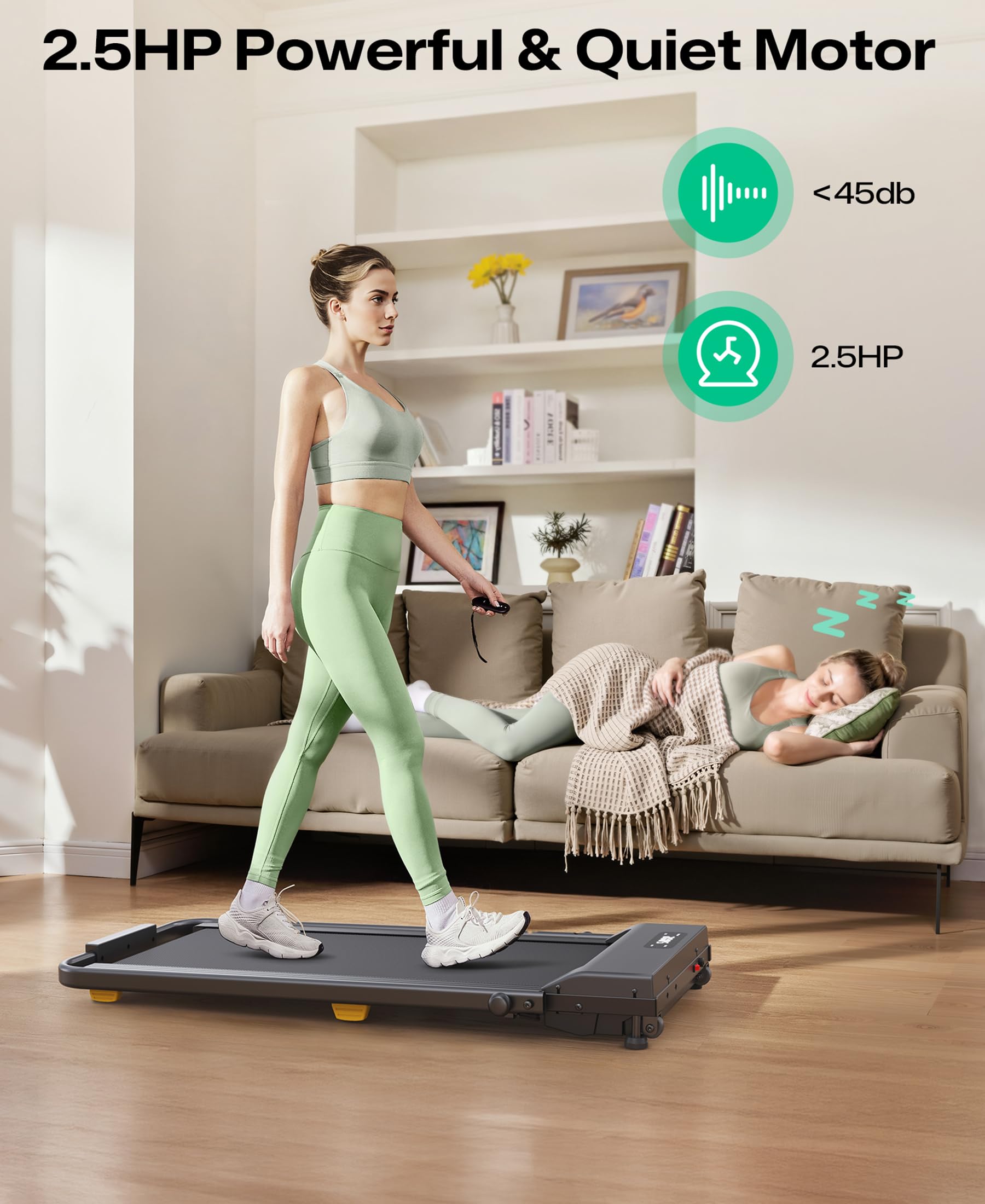 Laufband mit 9% Steigung, Walking pad klappbar mit Sicherheitsgriff, One-Touch-HIIT-Modus, Gehen, Joggen oder Laufen fürs Homeoffice, Kein Zusammenbau erforderlich, Fernbedienung & LED-Anzeige