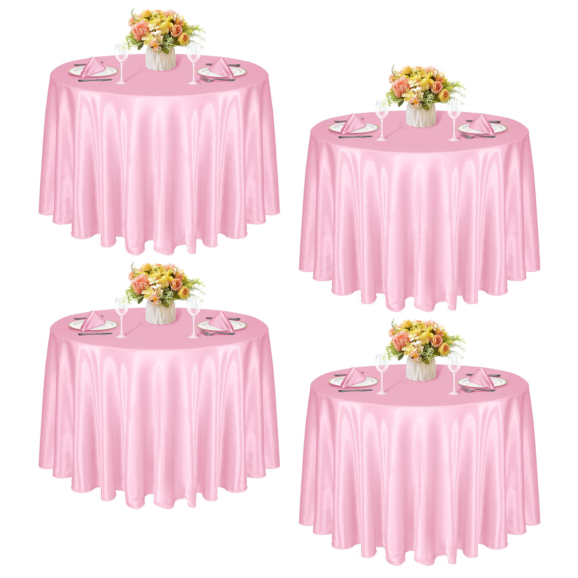 Photo 1 of KKJIAF 1 Pack 120 Inch Round Tablecloth Satin Light Pink Tablecloth, Silky Satin Round Table Cover Dining Table Cloth for Wedding, Party, Banquet, Restaurant, Formal Events
