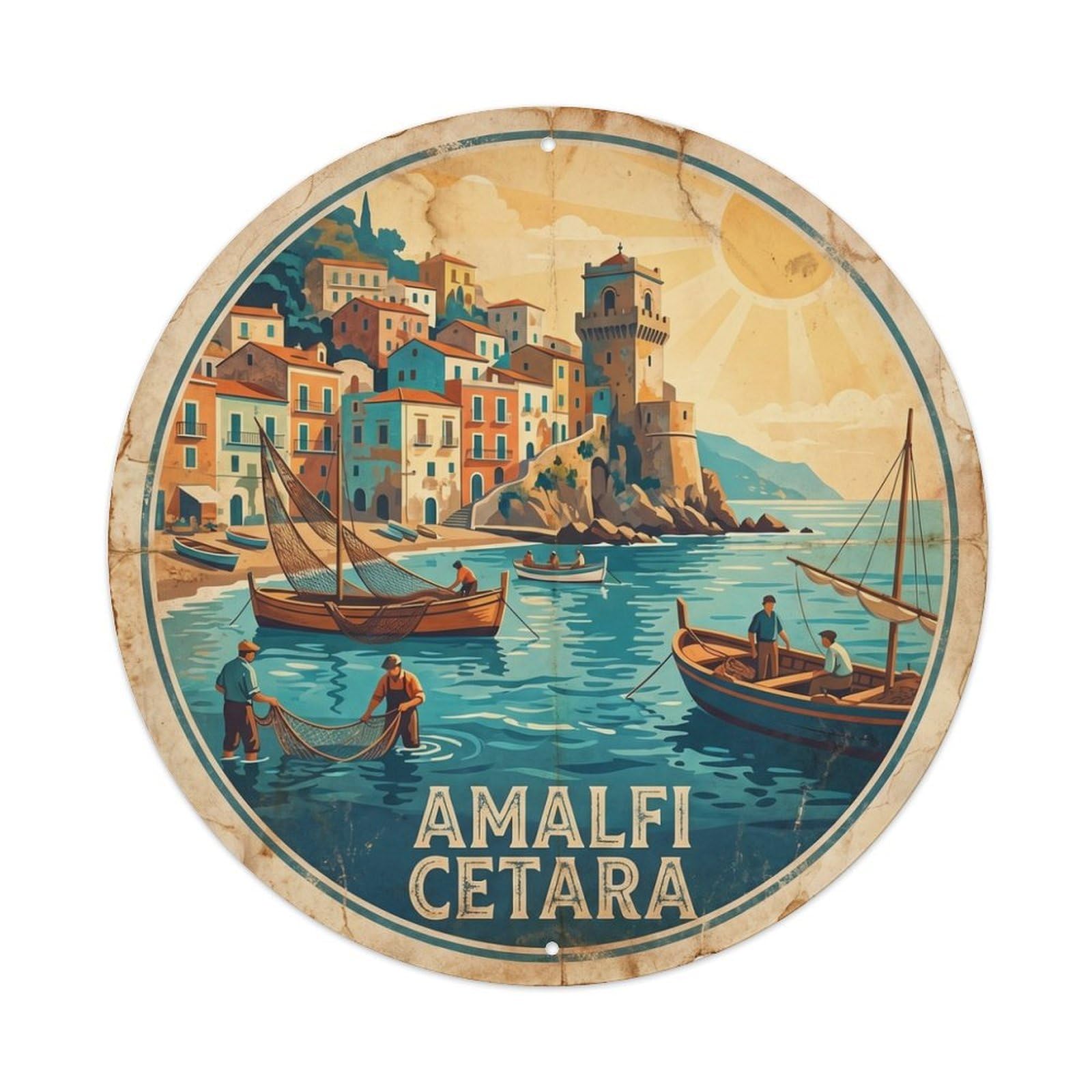Olhnbad Style Cetara Travel Culture Amalfi Vintage Coastal Metal Tin Sign
